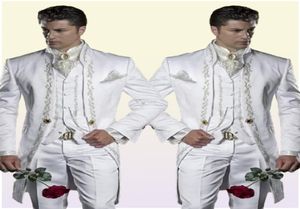 Tuxedos de marié brodé sur mesure, 3 pièces, Long, blanc, costume de mariage, marié, dîner, bal de promo, veste, pantalon, gilet, 5285596