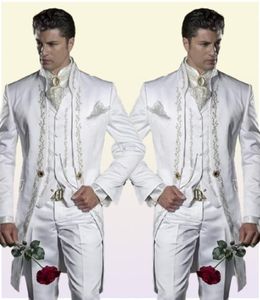 Broderie sur mesure 3 pièces Smoothosedos longs hommes blancs costumes de mariage Bridgroom Hommes Dîner Prom Prom Jacketpantsvest8000709