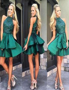 Robes de bal courtes en vert émeraude sur mesure High Coude Satin Mini Robes Homecoming Robes de cocktail charmant Robe 8236912016902