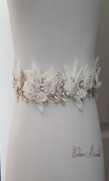 Ceinture de mariage de fleurs perlées exquises sur mesure pour accessoire de mariage de mariée cristaux de strass ceintures de mariage avec ruban255474865920