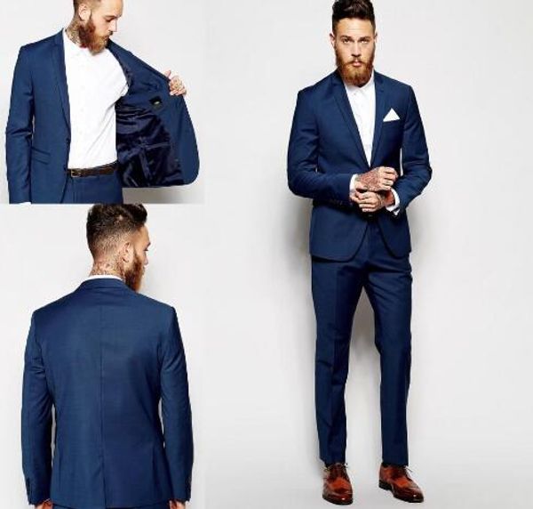 Esmoquin de novio hecho a medida Padrinos de boda Trajes delgados de ventilación azul oscuro Ajuste El mejor traje de hombre Trajes de boda para hombres Novio Desgaste del novio (chaqueta + pantalones)