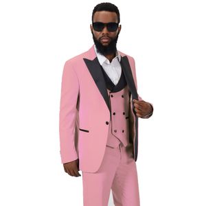 Custom Made Groomsmen Rose Groom Tuxedos Peak Revers Hommes Costumes Mariage / Bal / Dîner Meilleur Homme Blazer (Veste + Pantalon + Noeud Papillon + Gilet) G281