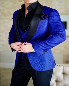 Padrinos de boda hechos a medida, esmoquin de novio azul real y negro, trajes de hombre con solapa, chaqueta de boda para hombre, chaleco, pantalones, corbata Z205 Men0399614961