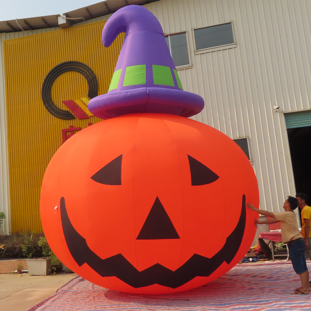 6MH 20ft Custom Made Halloween Uppblåsbar pumpa -modell med LED -lampor hatt, uppblåst anpassad Halloweens Festival -dekoration