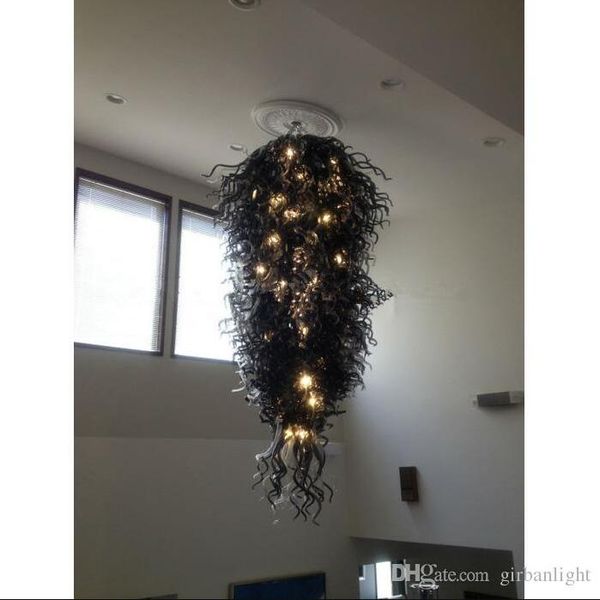 Lámpara de araña negra soplada a mano hecha a medida, decoración de Villa, bombillas LED de cristal de arte moderno, lámparas de araña diseñadas de estilo italiano