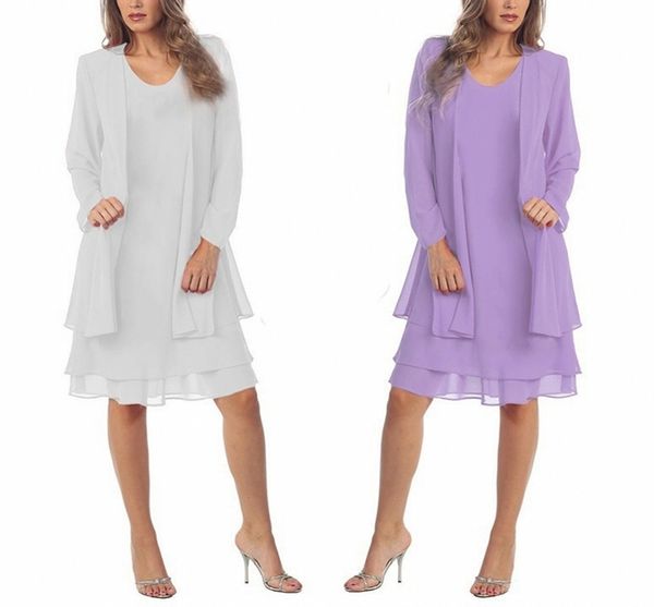 Vestidos de gasa de verano de lavanda hechos a medida para madre, trajes de vestir para madre, trajes de 2 piezas para mujer