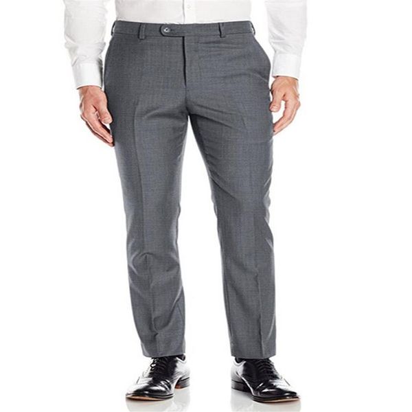 Pantalones de traje para hombre de color gris claro hechos a medida, pantalones de vestir, pantalones largos informales para hombre, pantalones ajustados planos con cintura confirmada p512237d