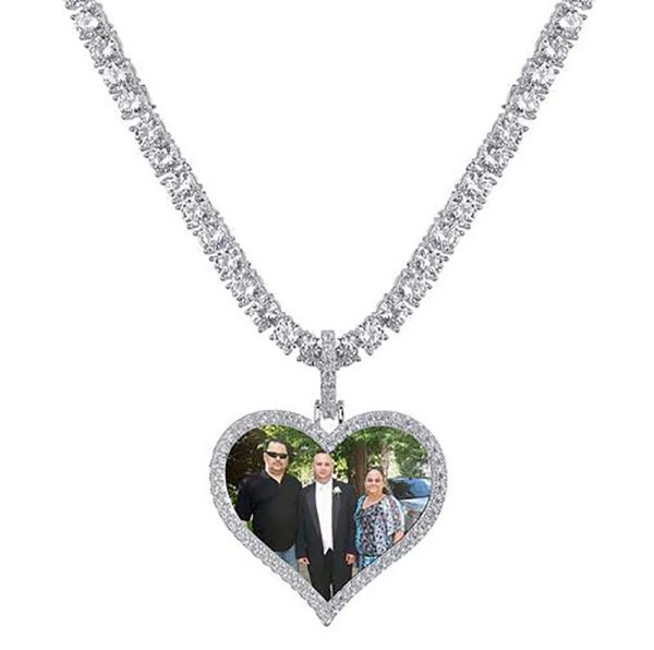 Collier pendentif médaillons Photo en forme de coeur d'amour sur mesure glacé hommes femmes Couple pendentif vous envoyer une photo à travers ZZ