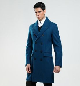 Custom Made Men039s Britse mode S6XL wollen jas Russische man dubbele borsten Lake Blue Trench Cloth81831384353745