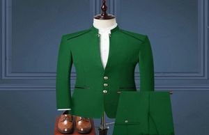 Custom Made Men039s Suits 2021 Green Stand Collar Fashion Design Gold Buttons Bruidegom Tuxedos For Wedding Men Party Suits6923710