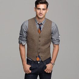 Custom Made New British Style Men's Vests Slim Woollen cloth Double Breasted Sleeveless Waistcoat Men Suit Vest