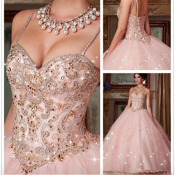 Custom Made New Quinceanera Dress 2022 Robe De Bal En Cristal Rose Sweet 16 Prom Party Dress Junior Vestidos de 15 Anos296h