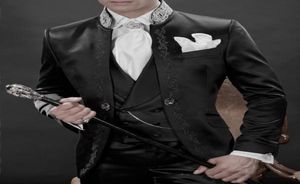 Custom Made New Style Groom Tuxedos Couleur Noir homme Costume Mandarin Lapel Groomsman Mariage Marié Costumes VestePantsVest3377357