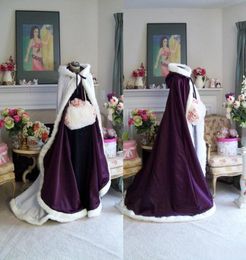 Custom Made Nouvelle Tendance Violet Blanc Ivoire Long Hiver Capes De Mariée Cape De Mariage Fausse Fourrure D'hiver De Mariage Chaud Capes De Mariée1564108