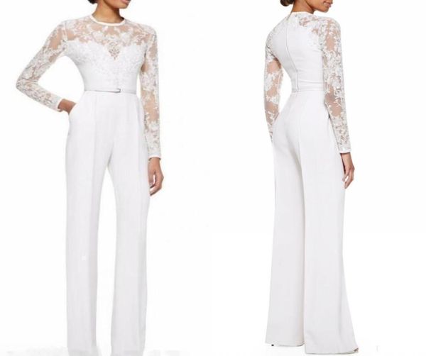 Nouvelle maison blanche Mother of the Bride Pant Costumes Jumps avec des manches longues en dentelle Embellie Femmes Formes de soirée Forme1380186