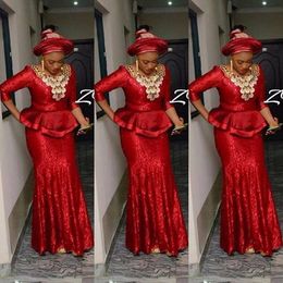 Custom Made Nigeriaanse lovertjes Vestidos Shiny Prom Dress ASO EBI Lange Mouw Avondjurken Evenement Draagt ​​Goedkope Style Prom Dresses