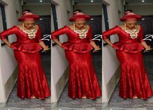 Op maat gemaakte Nigeriaanse lovertjes Vestidos Shiny Prom -jurk Aso Ebi Lange mouw Eveningjurken Evenement Draag goedkope stijl prom -jurken2632894
