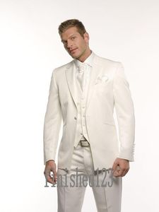 Custom Made One Button Ivory Bruidegom Tuxedos Notch Revers GroomsMen Beste Man Bruiloft Prom Diner Past (Jas + Broek + Vest + Tie) G5150