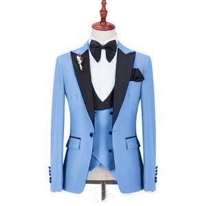 Sur mesure un bouton hommes costumes Peak revers garçons d'honneur marié smokings mariage/bal/dîner homme Blazer (veste + pantalon + cravate + gilet) M21