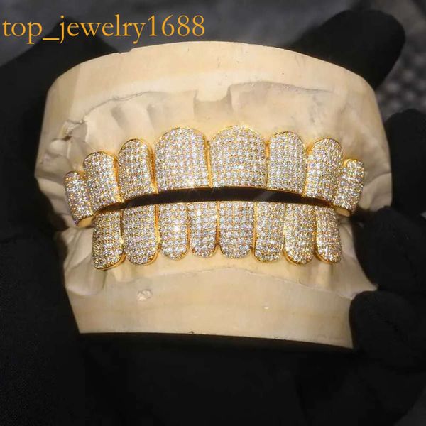 VVS personnalisés personnalisés VVS1 Moisanite Diamond Mens Hip Hop 14K blanc Iced Out Gold Plate Grillz Dent