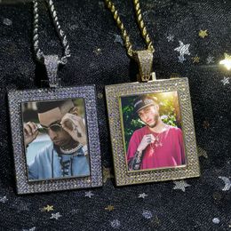 Op maat gemaakte foto medaillons hanger ketting met 3mm touw ketting iced out kubieke zirkoon heren hiphop ketting sieraden cadeau