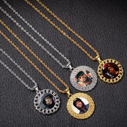 Collier pendentif médaillons de mémoire photo sur mesure avec chaîne de corde torsadée en argent doré pour femmes hommes Hip Hop cadeau de bijoux personnalisé