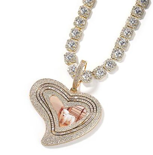 Pendentif Photo sur mesure, or 14 carats, argent, médaillons en forme de cœur d'amour, collier pour hommes et femmes, cadeaux