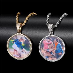 Op maat gemaakte foto rondheid solide rug hanger ketting met tennis ketting kubieke zirkoon heren hiphop bling sieraden