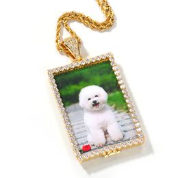 Op maat gemaakte foto squar medaillons ketting hanger touw ketting goud zilver kleur kubieke zirkoon mannen vrouwen hiphop sieraden