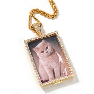 Op maat gemaakte foto squar medaillons ketting hanger ketting goud zilver kleur kubieke zirkoon mannen hiphop sieraden