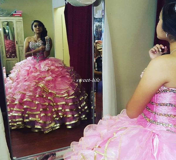 Vestidos de quinceanera de color rosa hecha a medida 16 de quinceanera.