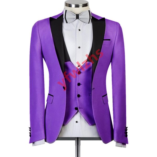 Costumes violets pour hommes sur mesure, costumes à revers pour garçons d'honneur, Tuxedos de marié pour mariage/bal/dîner, veste Blazer, pantalon, gilet à cravate, M87