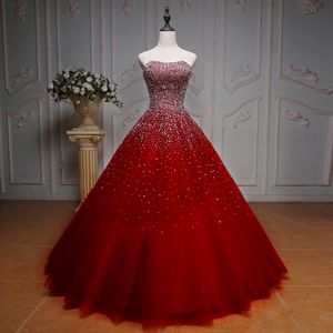 Robes de Quinceanera sur mesure 2021 Organza Bling Perles Robe de Bal Corset Doux 16 Robe Paillettes À Lacets Debutante Robe De Soirée De Bal QC1584