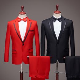 Custom Made Red Groom Tuxedos Notch Revers Mannen Bruiloft Tuxedos Populaire Mannen Business Dinner Prom Blazer Pak (Jack + Pants)