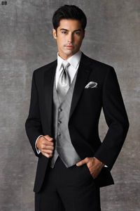 Custom Made Groom Tuxedos Groomsmen Black Vent Slim Suits Fit Best Man Suit Wedding/Men's Suits Bridegroom Groo (Veste + Cravate + Gilet + Pantalon)