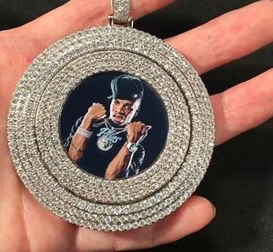 Op maat gemaakte roteerbare foto hanger gouden zilveren spin bal ketting ketting voor mannen vrouwen geschenken hiphop sieraden