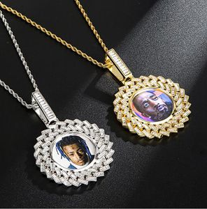 Personnalisé rond cubain Photo pendentif Hiphop photos pendentif collier cadeaux Zircon pendentif pour hommes femmes bijoux