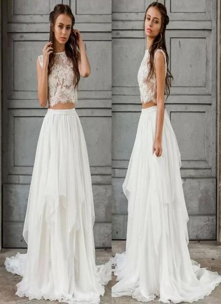 Vestido de novia bohemio de dos piezas, sexy, hecho a medida, 2021, Top corto de gasa, vestidos de novia de verano para playa y jardín, longitud hasta el suelo, bohemio, Countr3604853