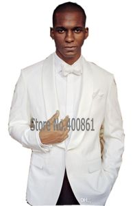 Custom Made Col Châle Groom Tuxedos Ivoire Homme Prom Blazer Manteau Hommes De Mariage Costumes D'affaires (Veste + Pantalon + Cravate) H: 975