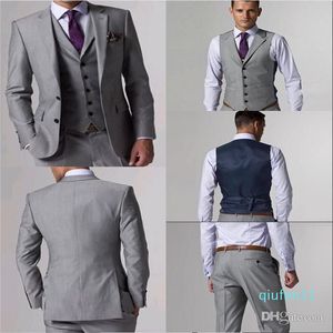 Custom Made Side Vent bruidegom Tuxedos Light Gray Best Man Suit inkeping revers bruiloft Groomsman