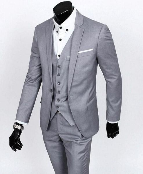 Por encargo Slim Fit Novio Esmoquin Gris claro Mejor hombre Traje Muesca Solapa Padrino Hombres Trajes de boda Novio (chaqueta + pantalones + chaleco)