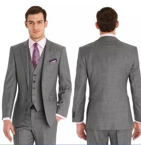 Custom Made Slim Fit Twee Knopen Formele Bruiloft Tuxedos Pakken Bruidegom Grijs Klassiek Man Pak (jas + Broek + Tie + Vest)