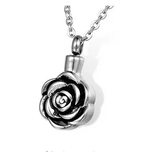 Op maat gemaakte roestvrijstalen eenvoudige ronde rose urn ketting kan open parfum fles begrafenis crematie as sieraden hanger.