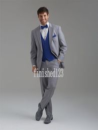 Custom Made Two Button Light Gray Groom Tuxedos Notch Revers Groomsmen Best Man Wedding Prom Diner Past (Jas + Broek + Vest + Tie) G5162