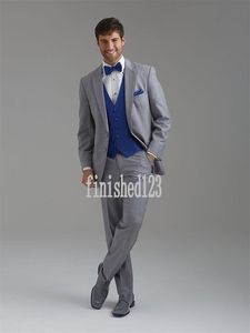 Custom Made Deux Boutons Gris Clair Groom Tuxedos Notch Lapel Groomsmen Meilleur Homme Mariage De Bal Dîner Costumes (Veste + Pantalon + Gilet + Cravate) G5162