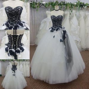 Op maat gemaakte witte en zwarte kant bloem decoratie tule baljurk lange jurk voor prom formele dress212i