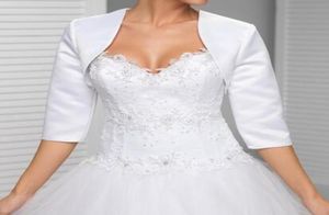 Op maat gemaakt wit in de mouw trouwjasje nieuwe aankomst satijnen bolero-jasjes voor avondjurken bruidsjasje4632920