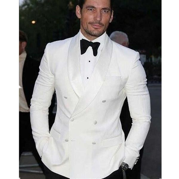 Custom Made White Man Suit smokings pour hommes 2019 Groom Tuxedo Costume Sur Mesure Châle Revers Blanc Costumes De Mariage Pour Hommes (Veste + pantalon) X0909