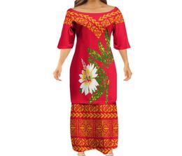 Custom Made Women Fashion Elegant Club bodycon -jurken Samoan Puletasi Polynesian Tribe Design Dress 2 Set hele 220706489854444