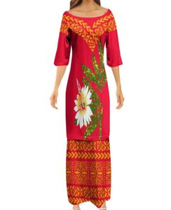 Custom Made Women Fashion Elegant Club bodycon jurken Samoan Puletasi Polynesische stam Design Dress 2 Set hele 2207063878895